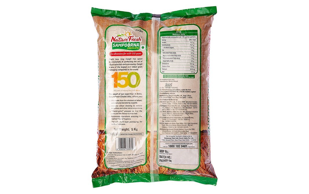 Nature Fresh Sampoorna Chakki Aata    Pack  5 kilogram
